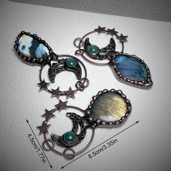 GemMeet - Wholesale Dangle Earrings - Vintage Labradorite Moon Star Chrysoprase Pendant1