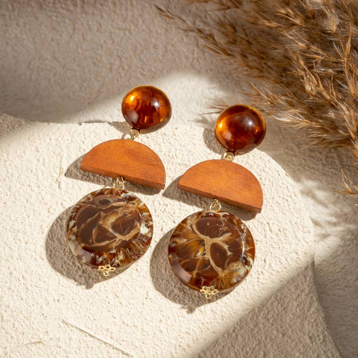 COSMOS - Wholesale Dangle Earrings - Chic women's wood resin earrings stainless steel0