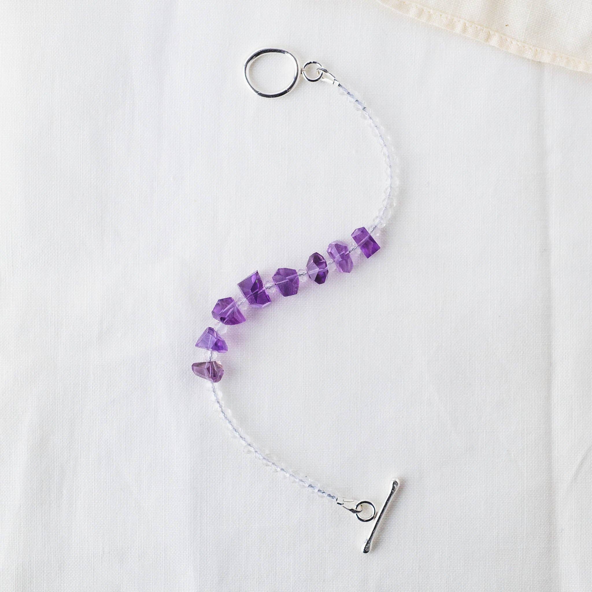 LoveGem Studio LLC - Wholesale Beaded Bracelet - Amethyst Nugget & Quartz Beads Bracelet – Artisan Gemstone Jewelry with Argentium Silver Toggle2
