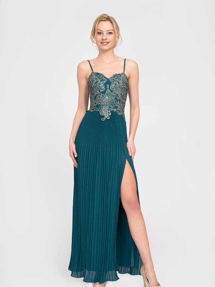 Long evening dress with slit R8227 for wholesale by Lautinel