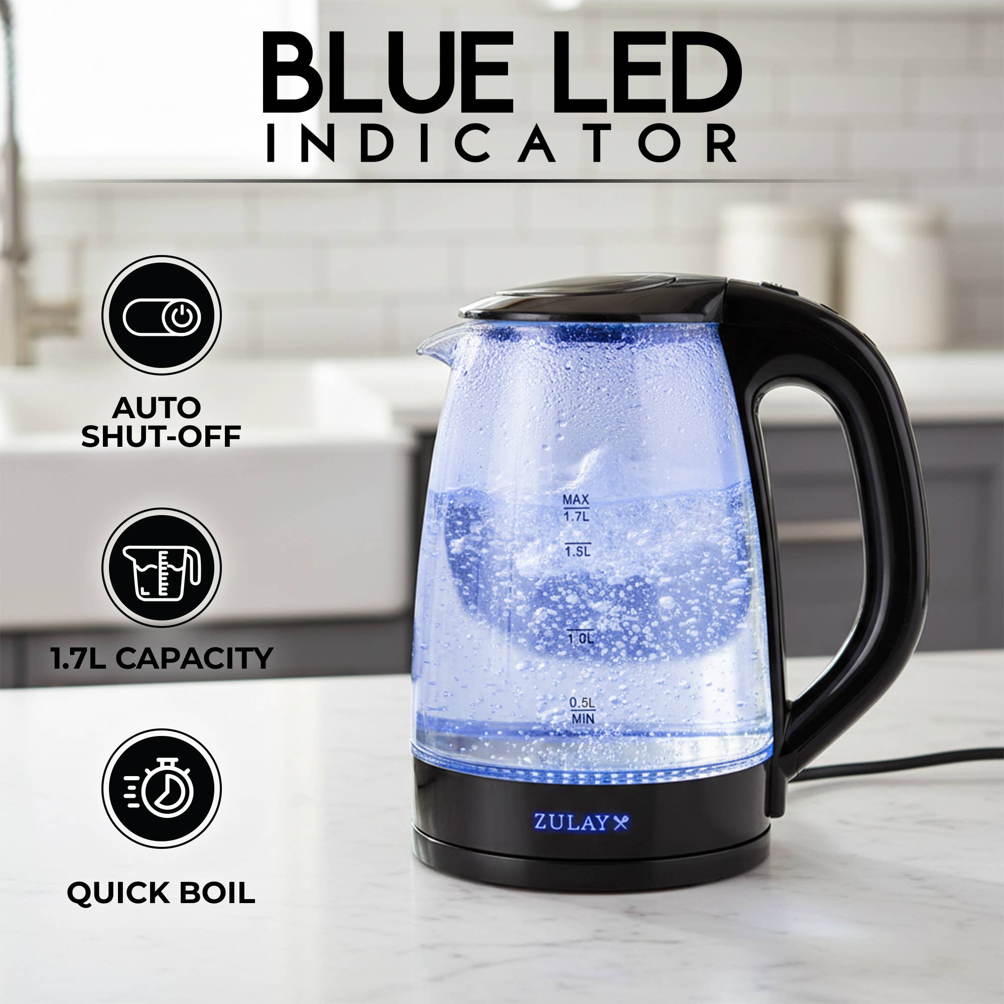 Zulay Kitchen - Wholesale Kettle - Glass Electric Kettle 1.7L with Blue LED Light2