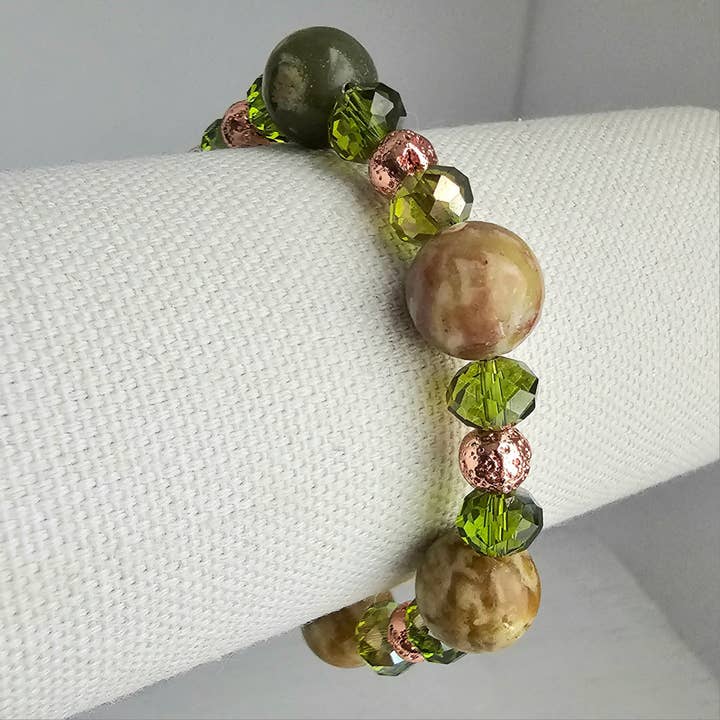 Stretch Armbånd - Russisk Serpentine, Kobber & Krystal for engroshandel hos Divine Dragon Designs