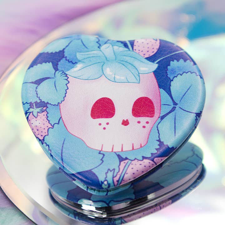 Glitchberry - Wholesale Compact Mirror - Strawberry Skull Heart-Shaped Compact Mirror