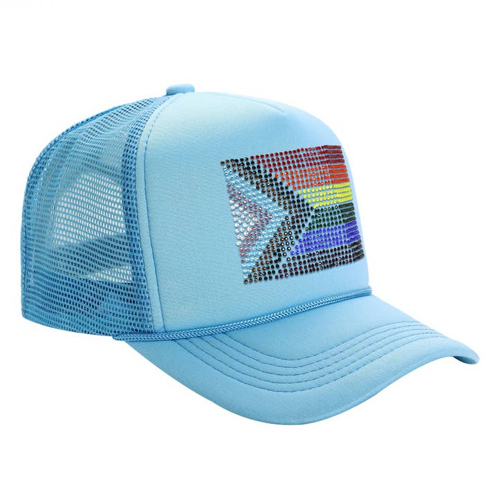 Cap Zone - Wholesale Trucker Hat - Unisex - Bling Rainbow Pride Flag Sponge Trucker Hat19