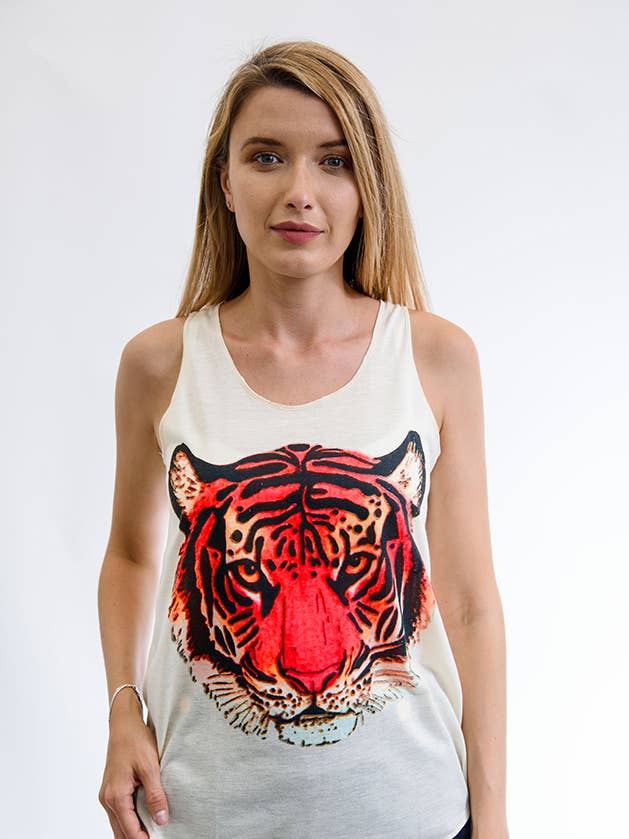 CAMISETA DE TIRANTES CABEZA DE TIGRE BLANCO para venta al por mayor de SM WARDROBE