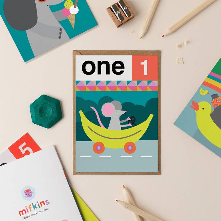 Mouse One 1st Birthday Card for wholesale by Mifkins