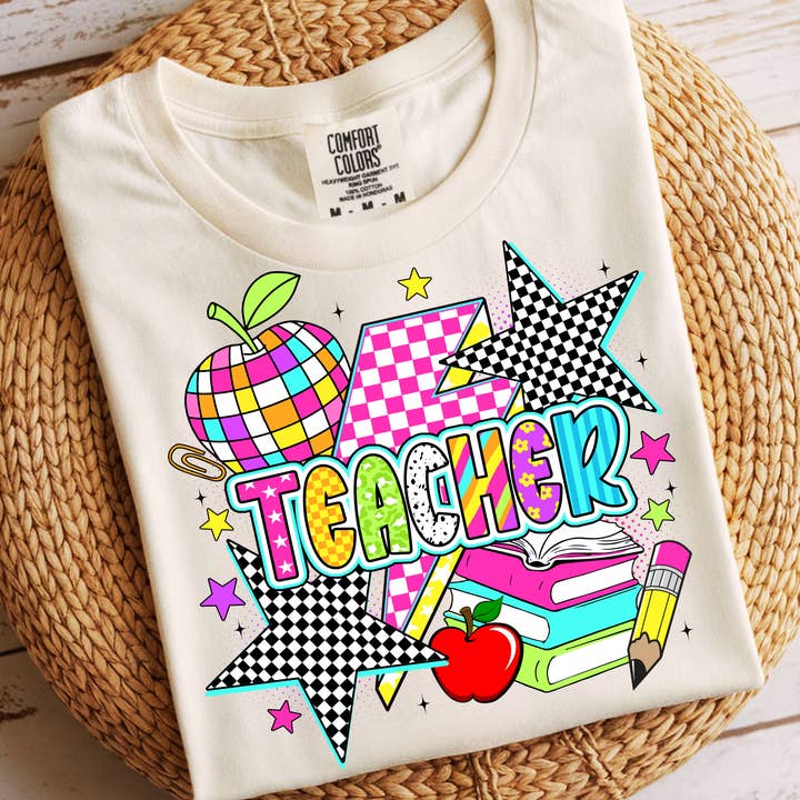 PREPPY CHECKERED STAR TEACHER DTF TRANSFER for wholesale by Remi Lee Transfers