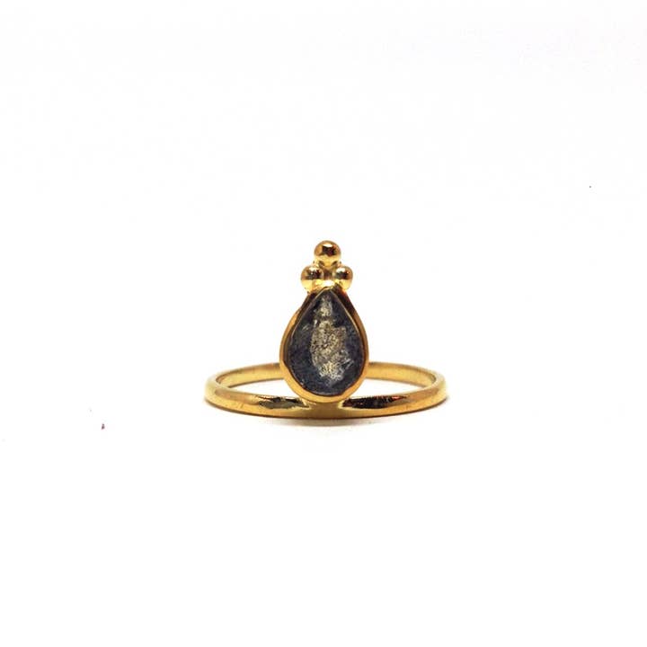 Gold Plated Labradorite Mandvi Ring for wholesale by Saraswati Designs