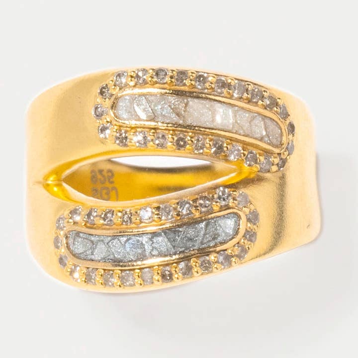 Beeja Doppelband-Ring aus vergoldetem Silber für den Großhandel von Shana Gulati Jewelry