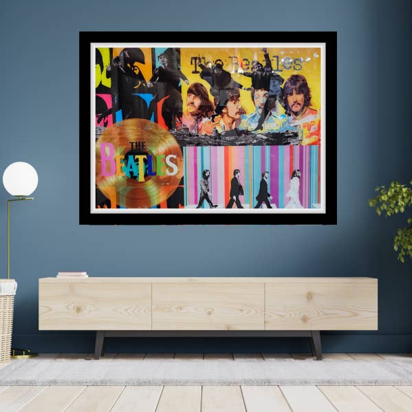 Beatles Indrammet 16 X 20 Glas Print Collage for engroshandel hos Sports Legends and More