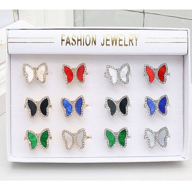 Diacly - Wholesale Cocktail/statement ring - 12pk Chic Butterfly Rhinestone fashion Bling Rings1