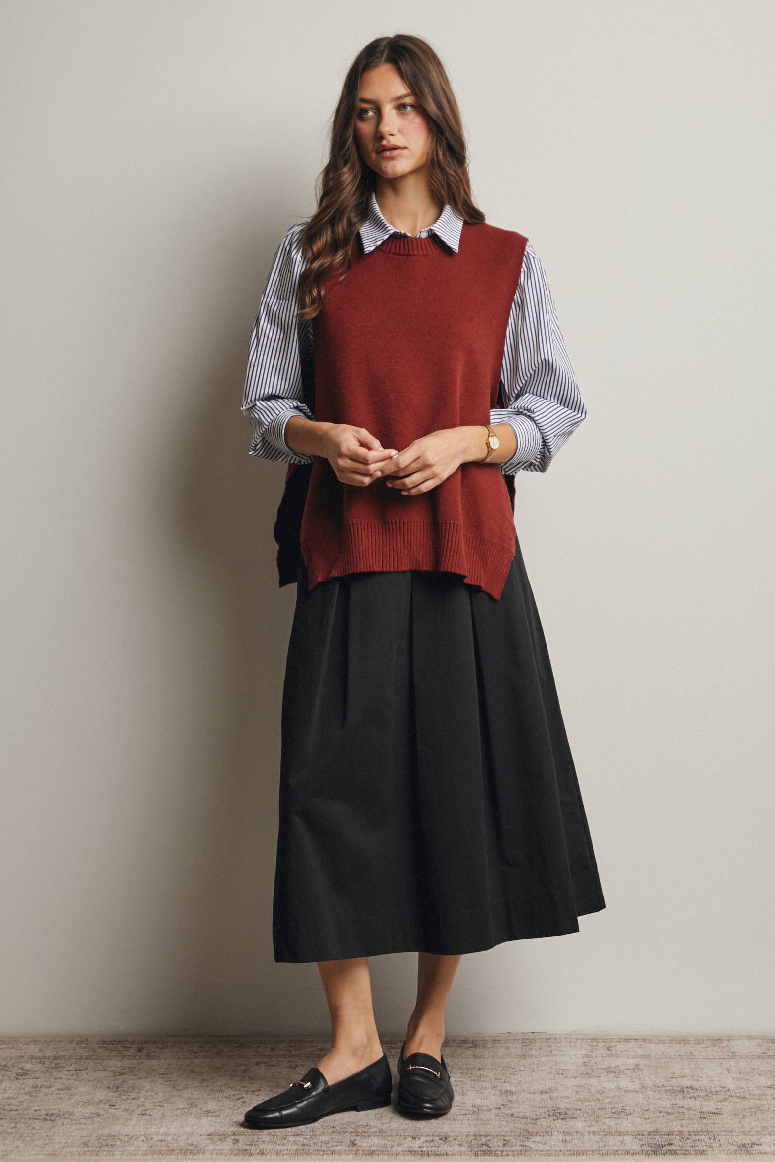 Forte – Großhandel Rock – Damen – Faltenrock in A-Linie, Midi, FSK00015