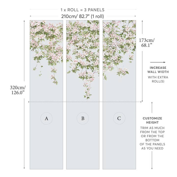 Sian Zeng - Wholesale Wallpaper - Clematis Mural Wallpaper - Dusty Blue2