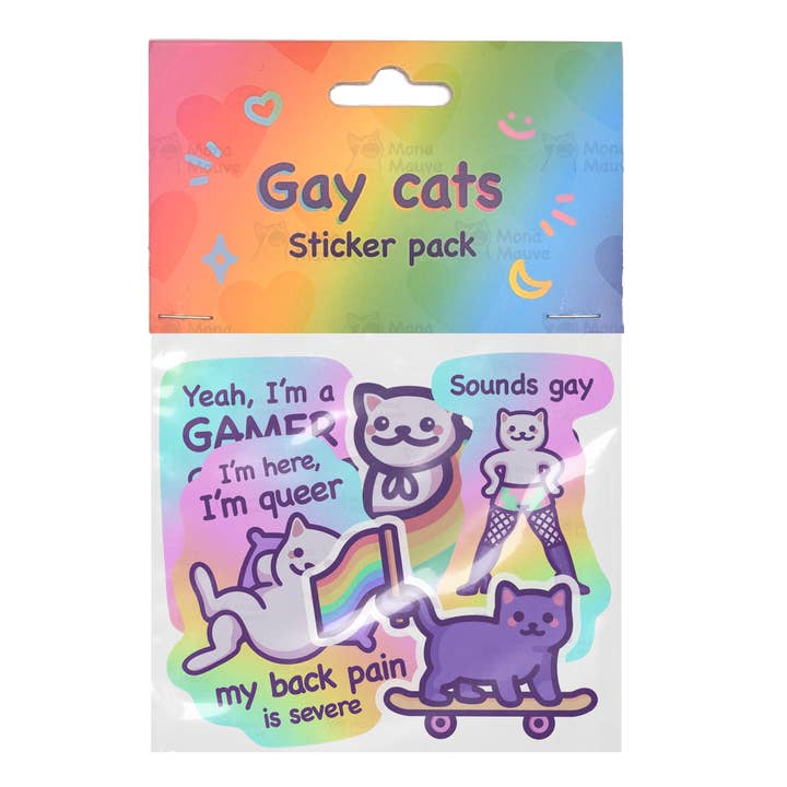 Gay Cats Sticker Pack | Vinyl Pride Stickers by Mona Mauve for wholesale by Mona Mauve • Silly Art!