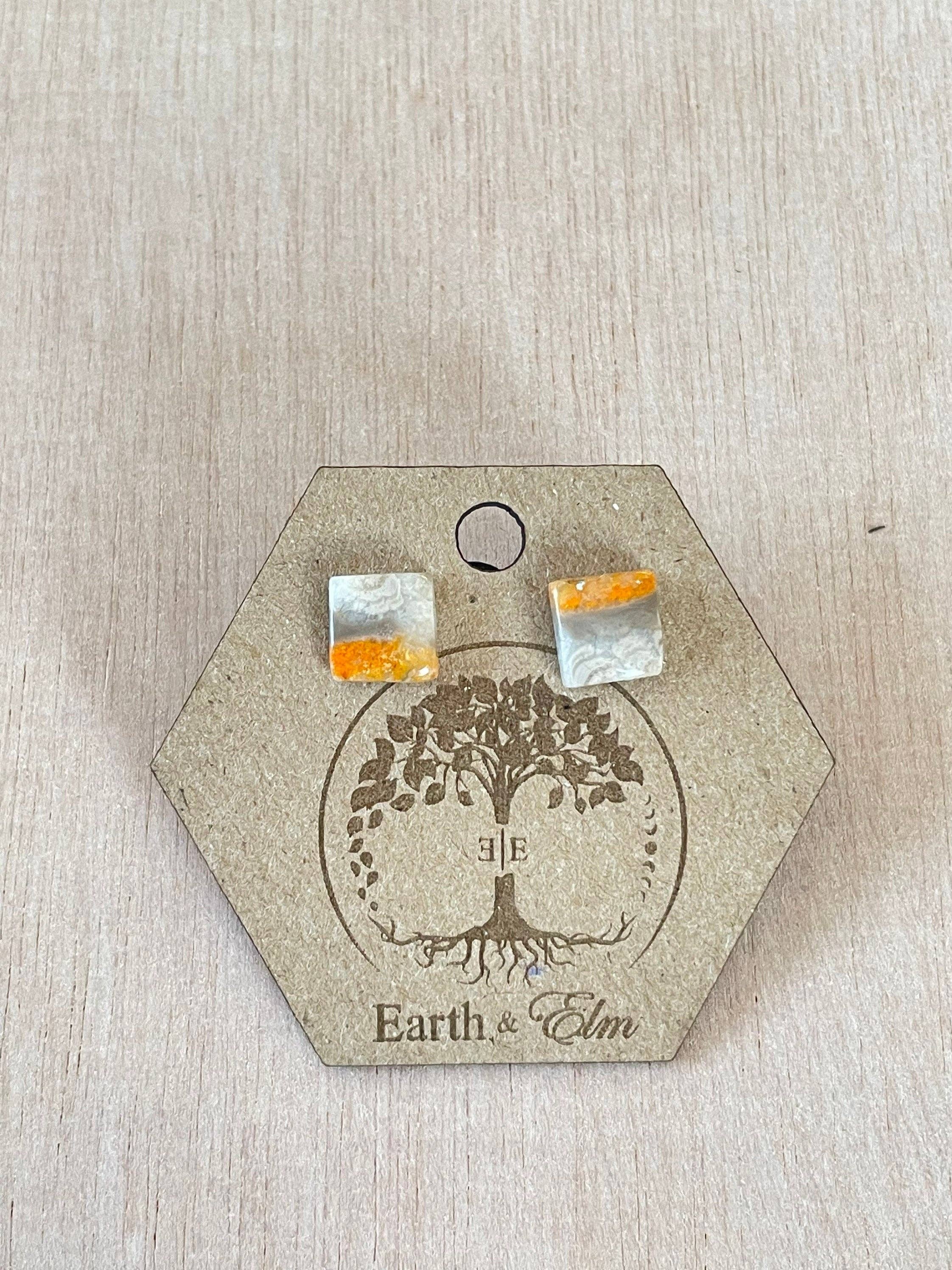 Earth & Elm - Wholesale Stud/Post Earrings - Bumblebee Jasper Square Studs3