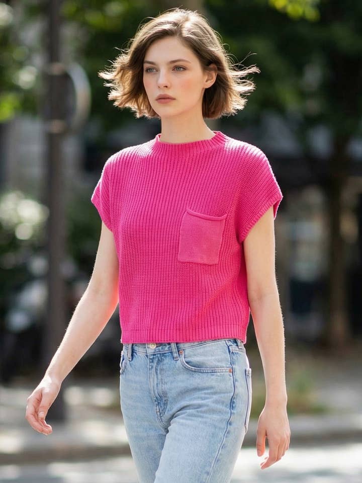 `.Mock Neck Crop Sweater for wholesale by 42POPS