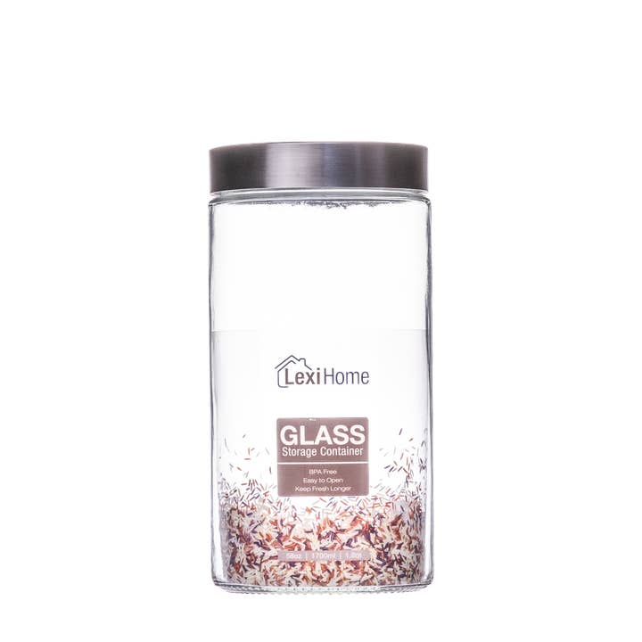 Premium 58 Oz. Round Clear Glass Canister with Chrome Lid for wholesale by Lexi Home