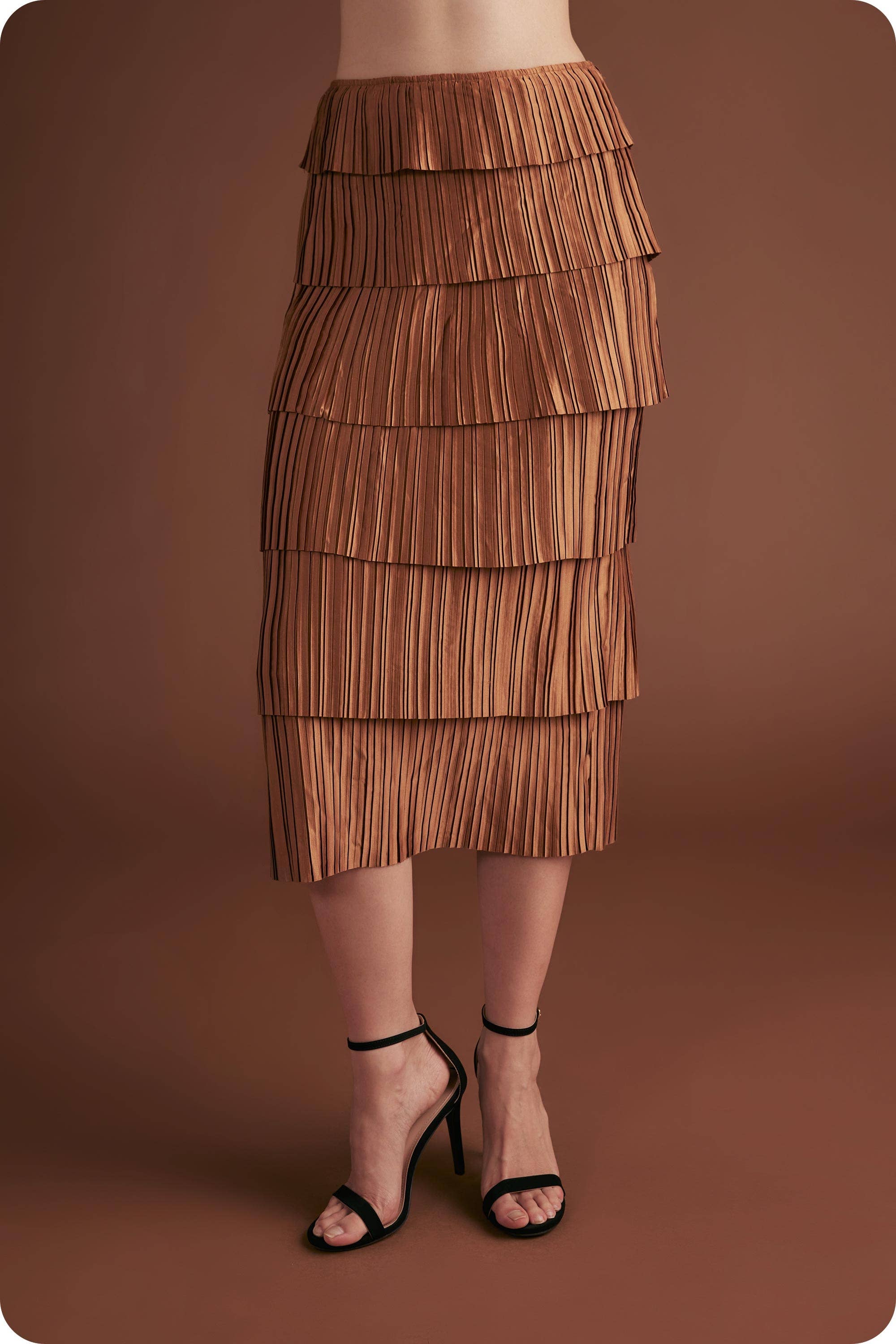 Strut & Bolt - Wholesale Skirt - Women's - Pleated Satin Tiered Midi Skirt13