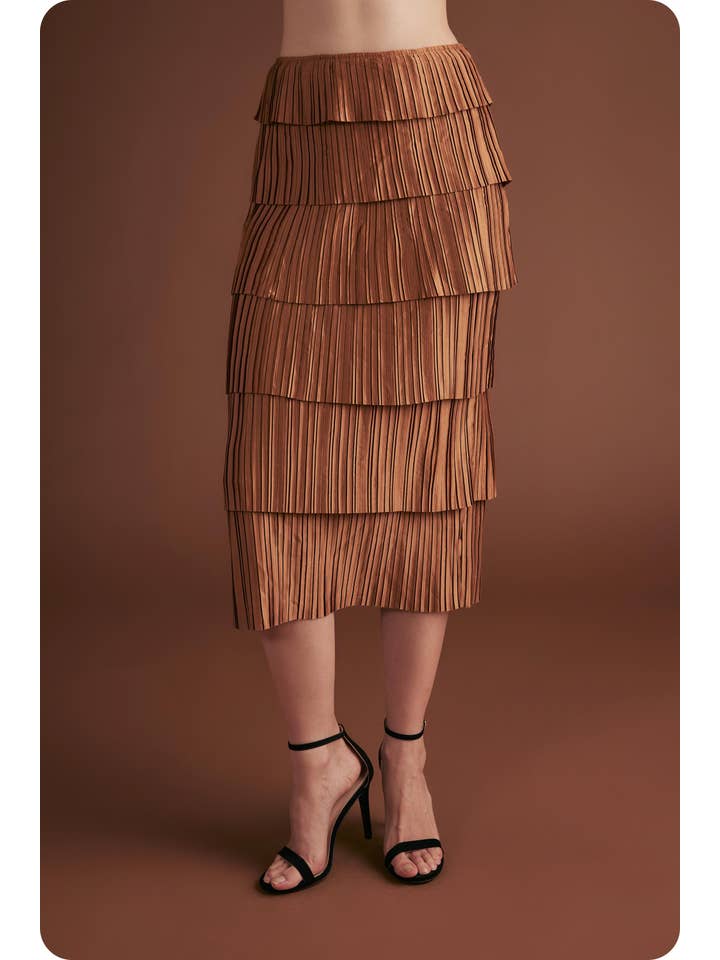 Strut & Bolt - Wholesale Skirt - Women's - Pleated Satin Tiered Midi Skirt13