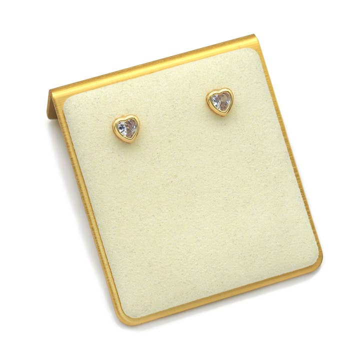 CZ Gold Heart Stud Earrings, Sku#LD356 for wholesale by BestBeads&Beyond