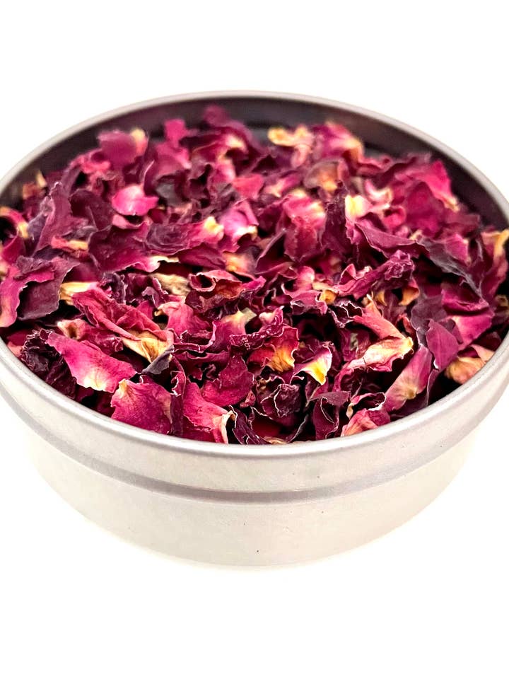 Unlabelled Dried Rose Petals in Metal Tin for wholesale by Botanical B
