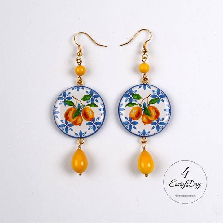 Orecchini : Maiolica limoni per la vendita all'ingrosso da parte di 4everyday Handmade
