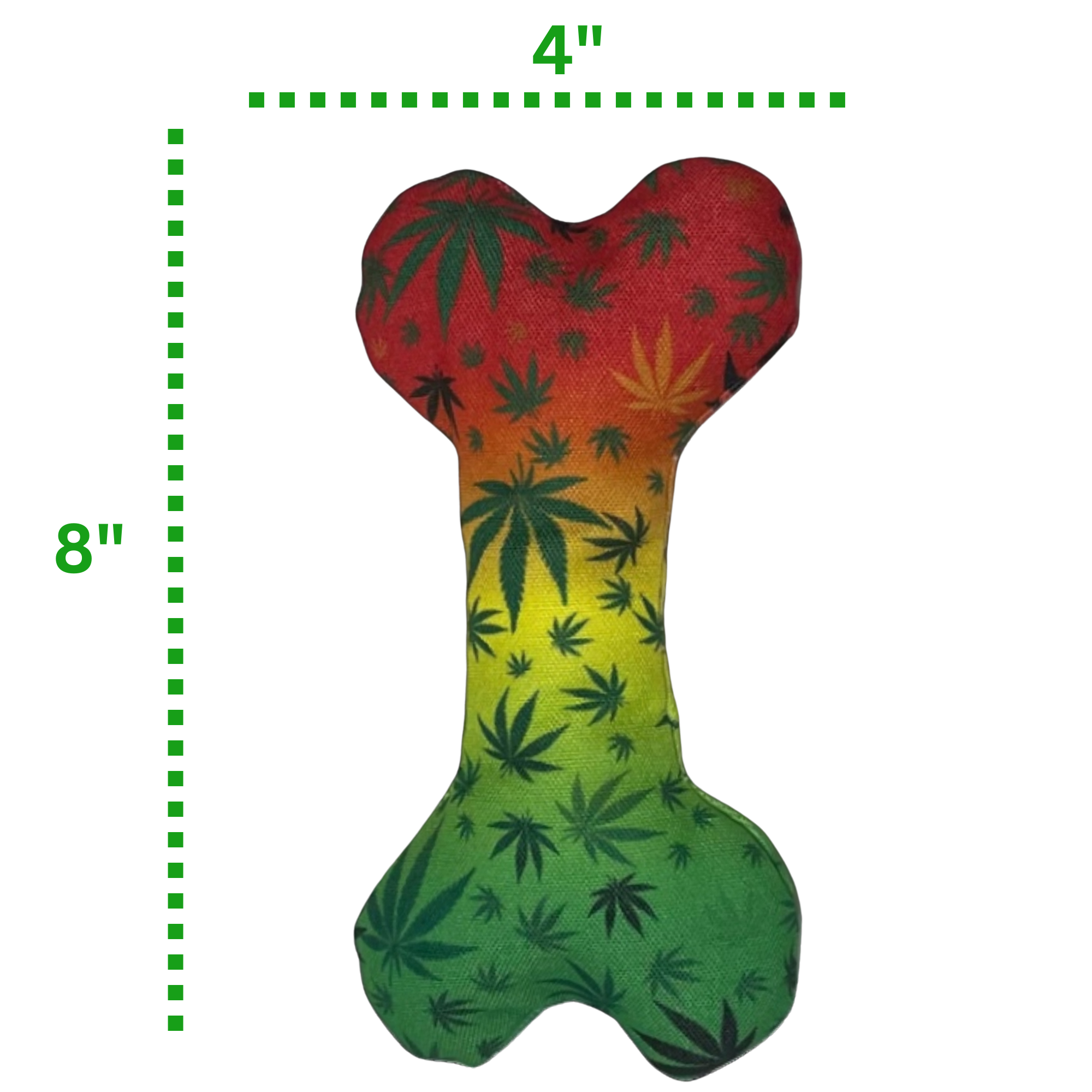 PAW:20 - Wholesale Pet Squeaky Toy - Dog - Stoned to da Bone, Rasta Weed Leaf Patten, 420 Bone Dog Toy2