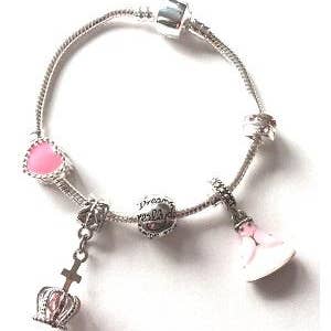 Children's Pink 'Fairytale Princess' Silver Plated Charm Bead Bracelet for wholesale by Liberty Charms