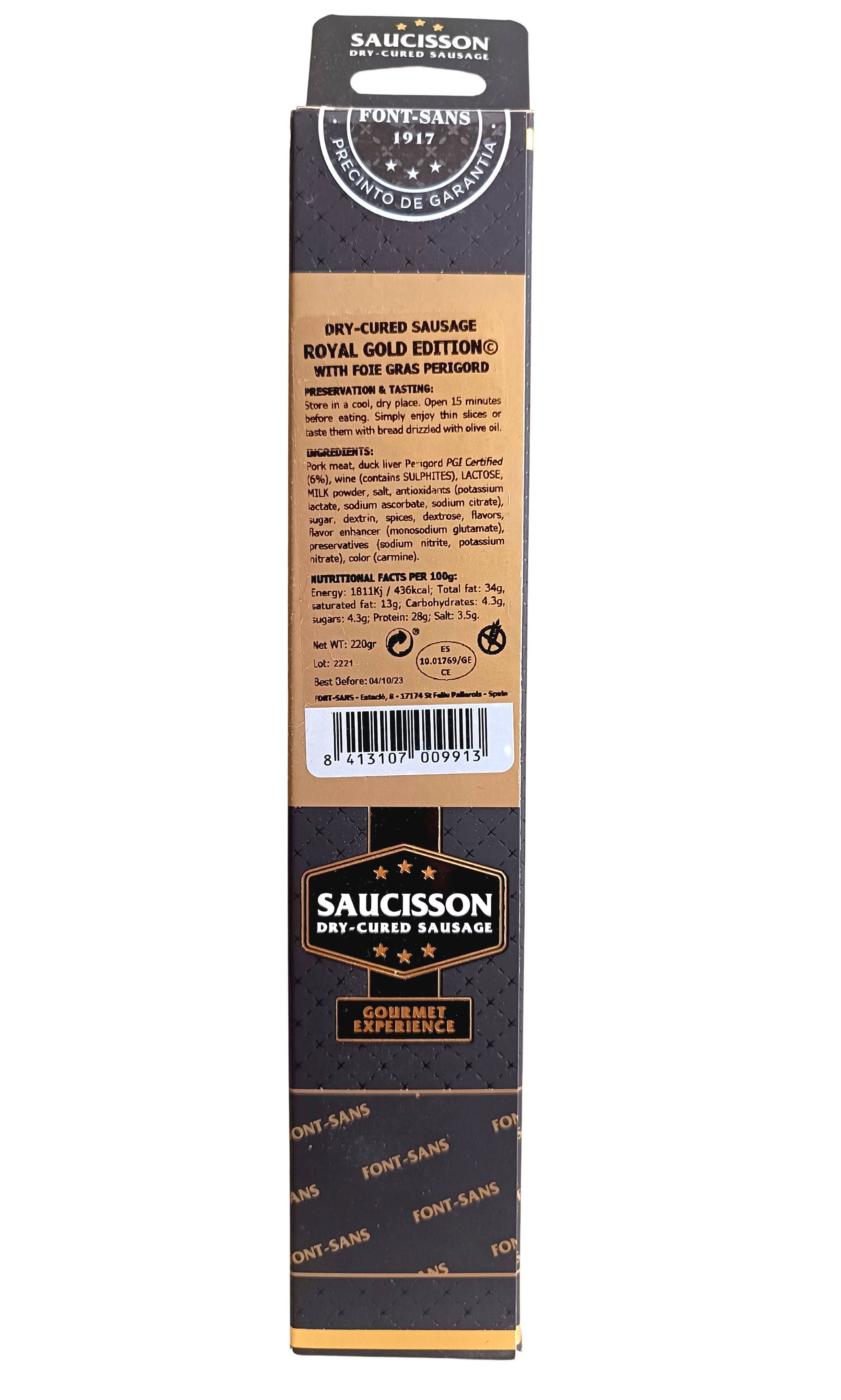 LuxFood-Shop - Vente Saucisses - Saucisson paysan foie gras IGP Périgord avec OR 24 carats1