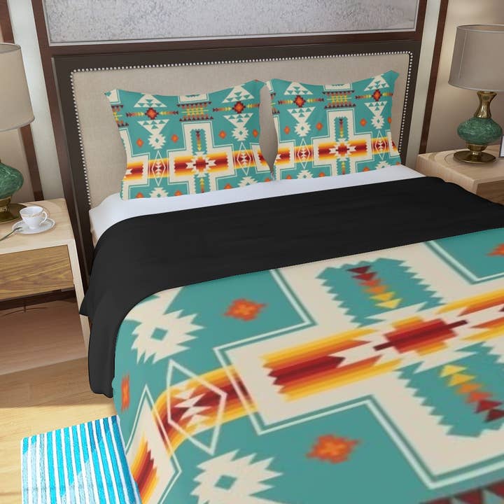 Turquoise Aztec 3 Piece Duvet Bedding Set for wholesale by The Sassy Heifer