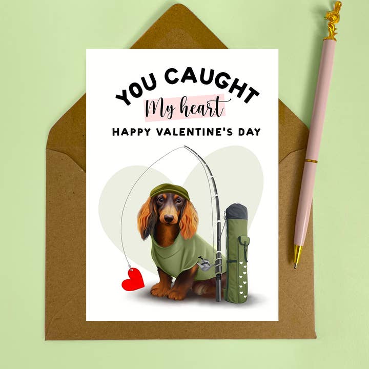 Long Haired Dachshund / Sausage Dog Valentines Card for wholesale by Hot Dog Greetings