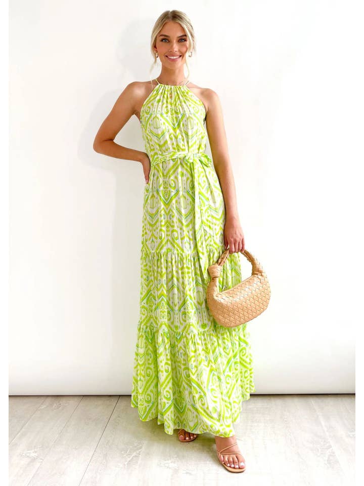 Green Ladies Strape Shoulder Argyle Print Daily Midi Dress 23278 for wholesale on Faire6