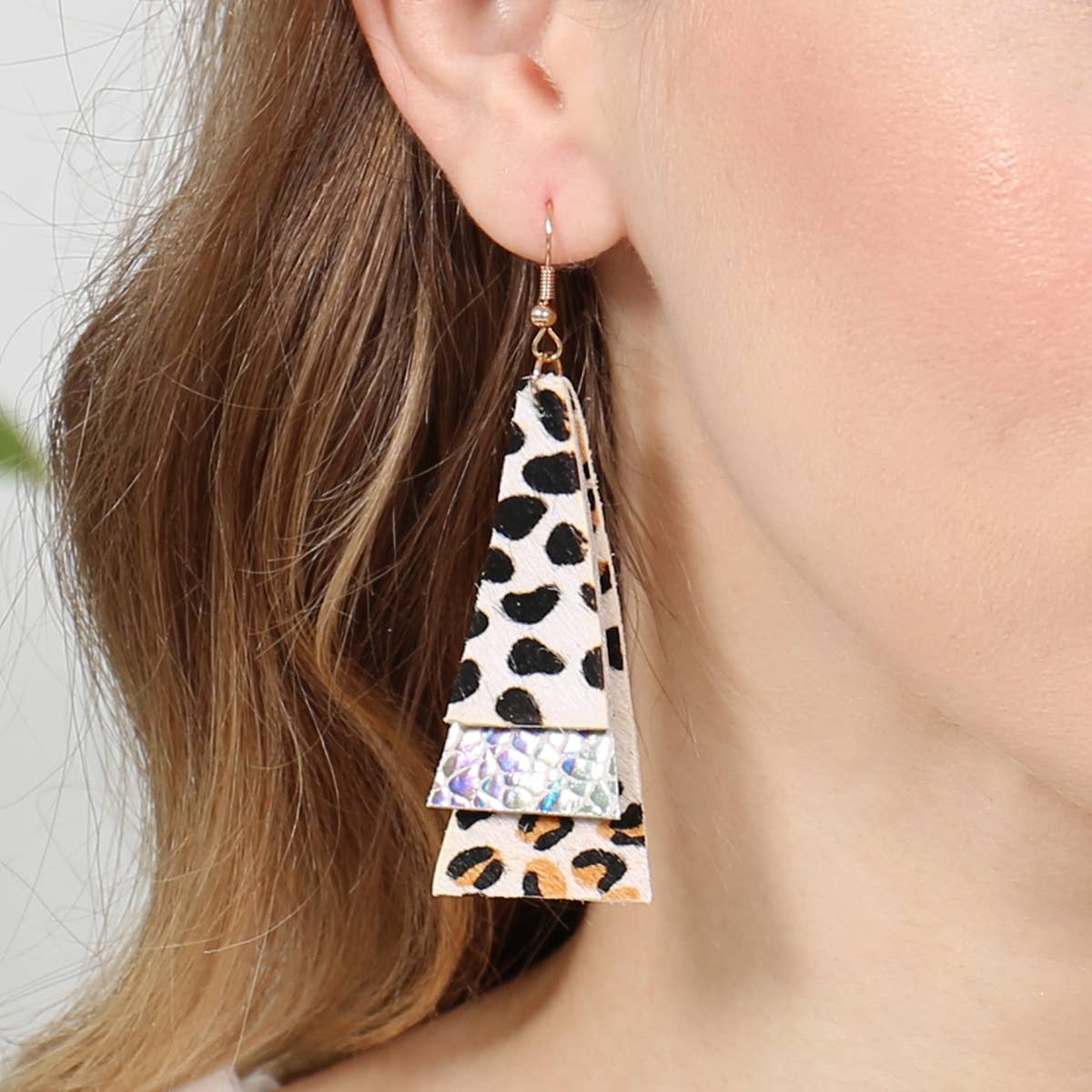 MYS Wholesale Inc - Wholesale Dangle Earrings - Animal Print Layered Leather Trapezoid Hook Earrings3