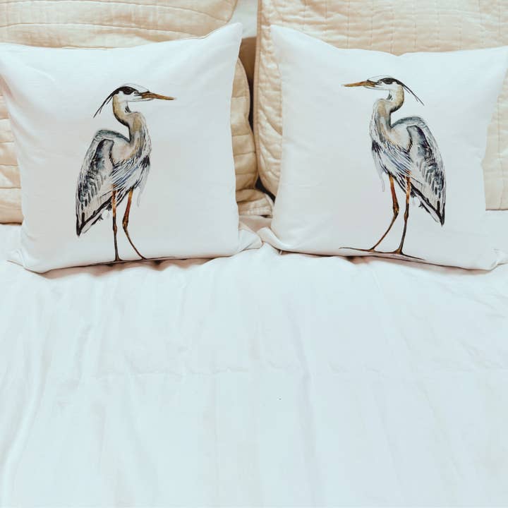 Goose and Willow - Wholesale Throw/Decorative Pillow - Throw Pillow - Great Blue Heron on Linen Cotton3
