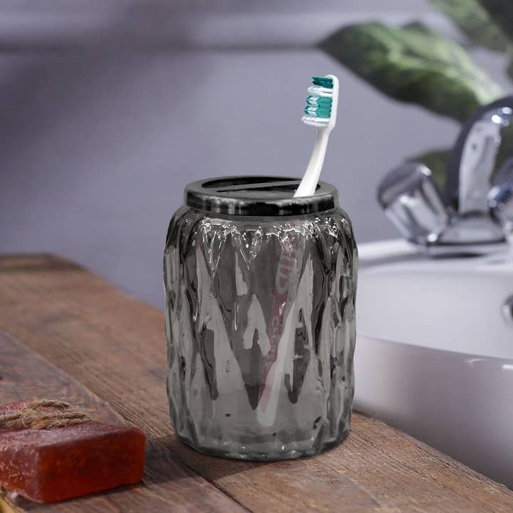 nu steel - Wholesale Toothbrush Holder - Glacier Black Glass & Nickel Steel Toothbrush Holder1