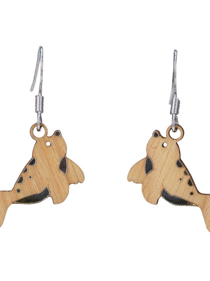 Seal Twig Earring with Silver Foil Accent for wholesale by Woodcutts Inc.