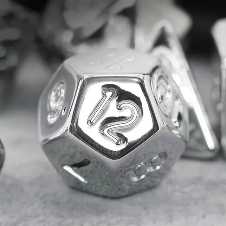 DnD Emporium Co – wholesale Dice – Silver Plating 7 Pcs Dice Set DnD5