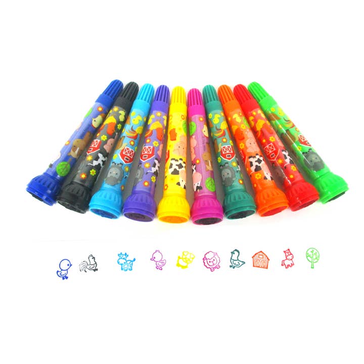 Tiny Mills - Wholesale Markers - Kids & Baby - Farm Animals Barnyard Animals Stamp Marker Set - Set of 10