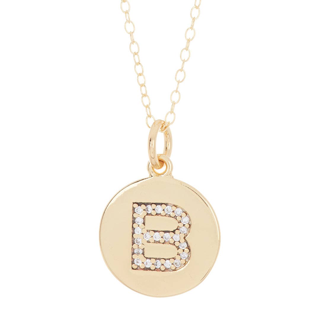 Adornia - Wholesale Halskettinghanger - Initial Pave Disc Ketting zilver goud3