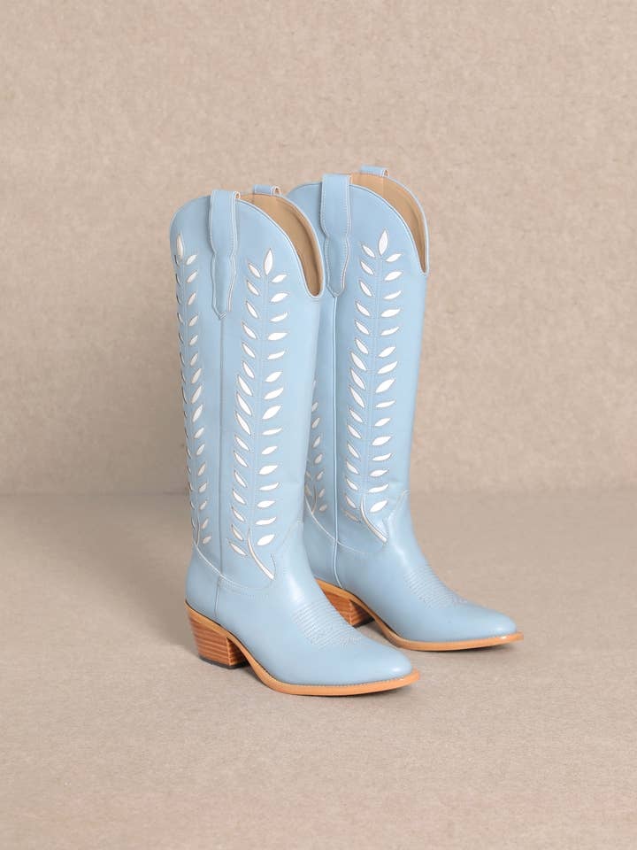 Botas vaqueras altas con diseño calado de hojas LUCIA para venta al por mayor de CCOCCI