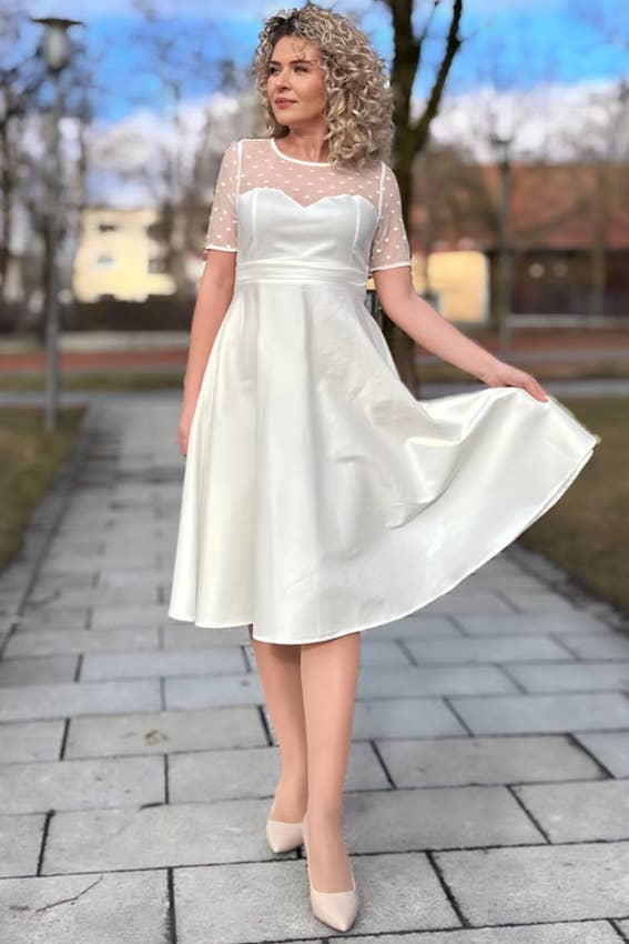 Dolly & Dotty – Vestido - Mulher por atacado – Vestido de Noiva Elizabeth II de Tule com Poás e Mangas Curtas1