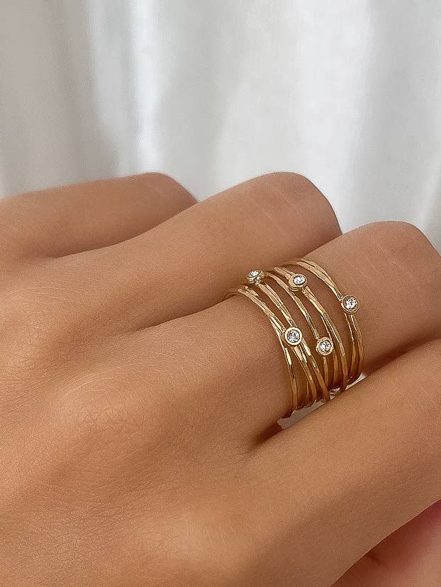 18K Gold Vintage Multi-Band Pearl/CZ Ring for wholesale on Faire1