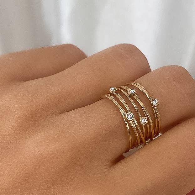 18K Gold Vintage Multi-Band Pearl/CZ Ring for wholesale on Faire1