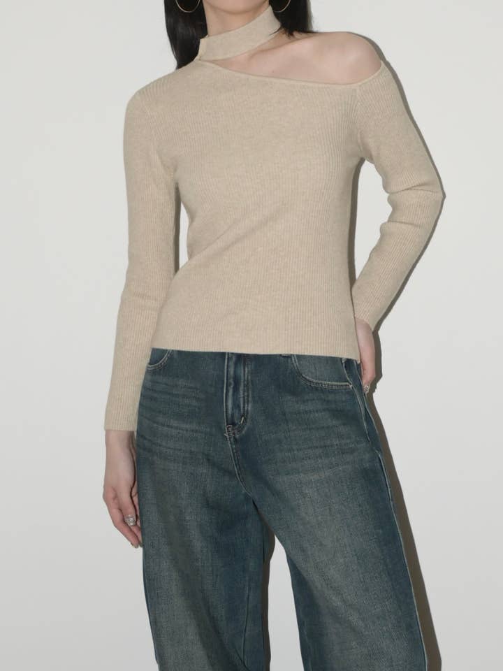 Top de punto con un hombro para venta al por mayor de Blanc.Noize