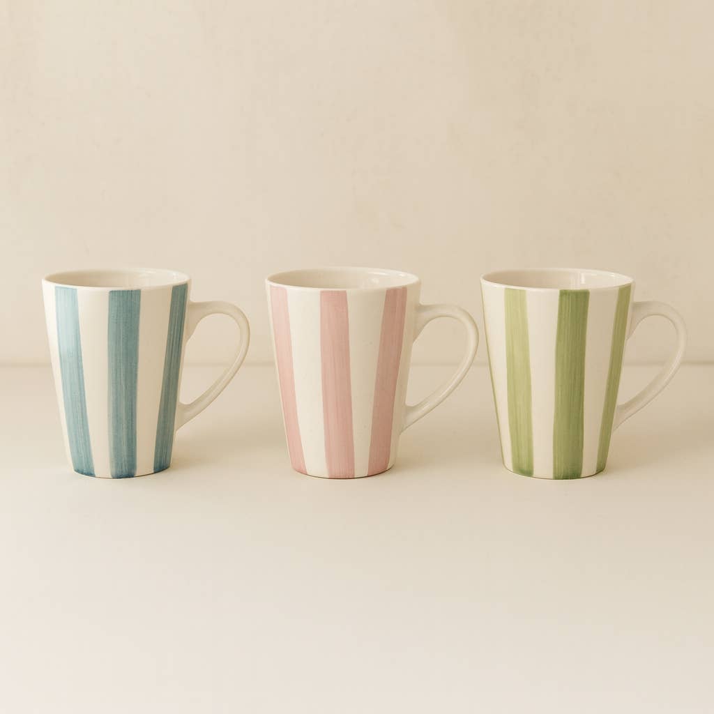 Novastyl - Vente Tasse à café/thé - Mug arlequin 70cl en grès blanc avec rayures de couleurs1