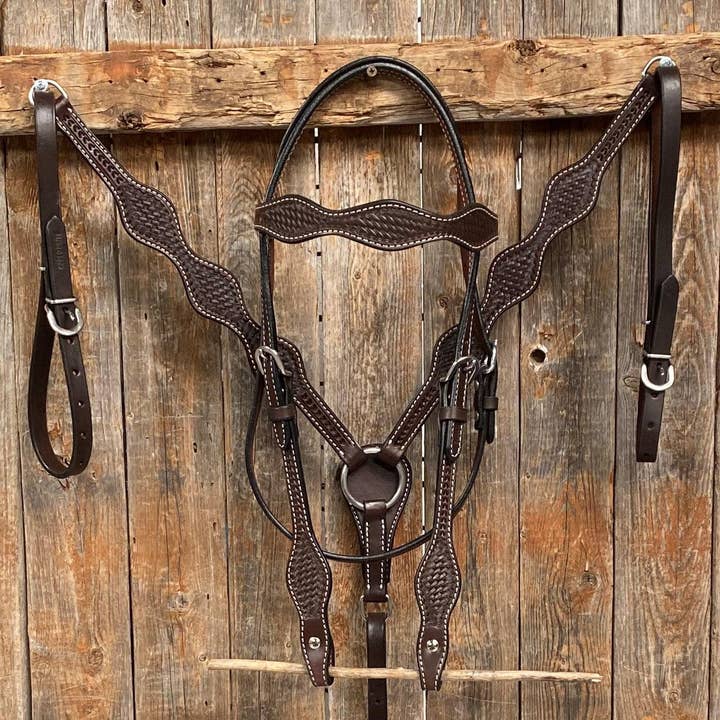 Basketweave Scalloped Dark Oil Tack Sets for wholesale by Rodeo Drive