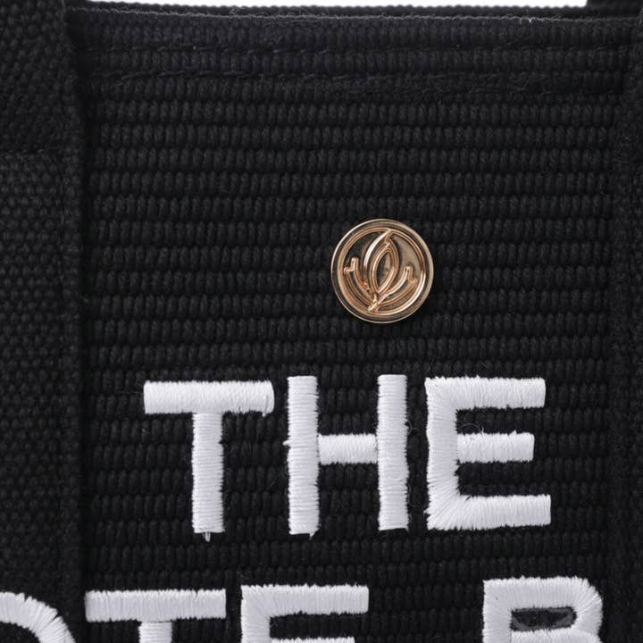 VIA FIORE – Großhandel Tragetasche – Damen – Schwarze Canvas-Tragetasche mit schwarzem Besatz2