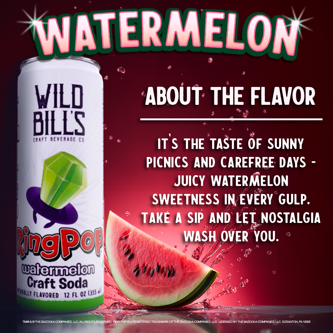 Wild Bill’s Craft Beverage Co. - Wholesale Soda/Carbonated Drink - Ring Pop Soda Watermelon Pure Cane Sugar, 12-Pack, Cans6