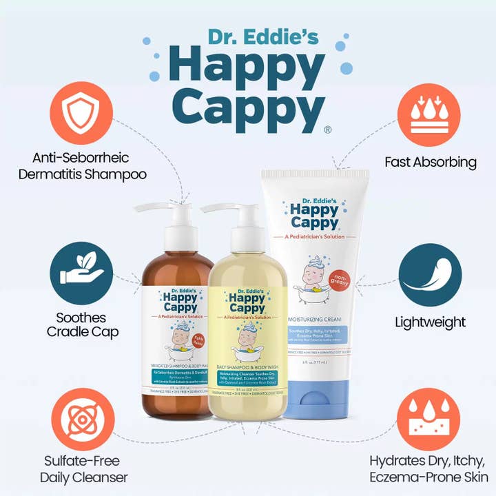 Happy Cappy - Wholesale Bath & Body Set - Baby - 3 Step Baby Skincare Routine Bundle to Manage Cradle Cap and Eczema (FREE Beanie Brush)4
