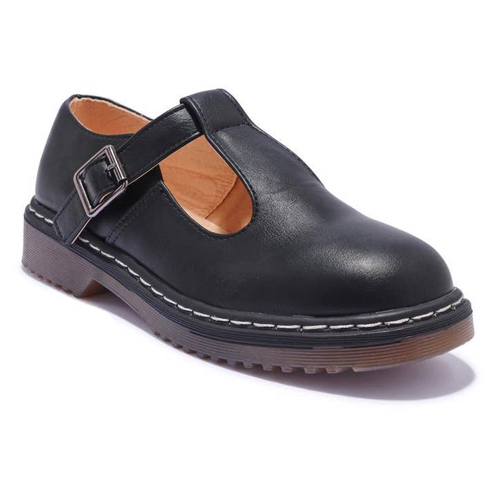 BUK32 FLAT BUCKLE SHOES BLACK PU for wholesale by City Shoes